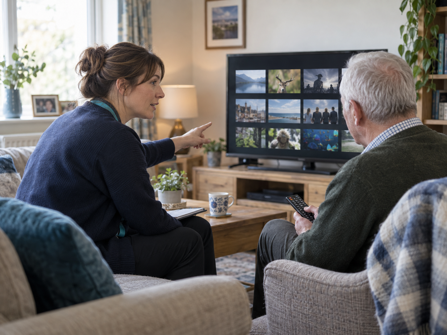Family watching television together